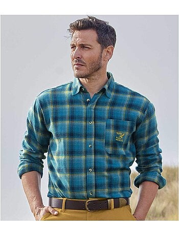 Camisa de franela de cuadros de algodón con cuello de puntas libres