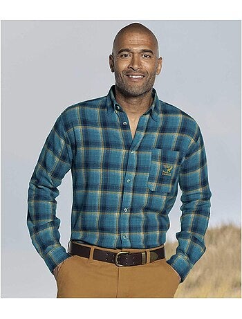 Camisa de franela de cuadros de algodón con cuello de puntas libres