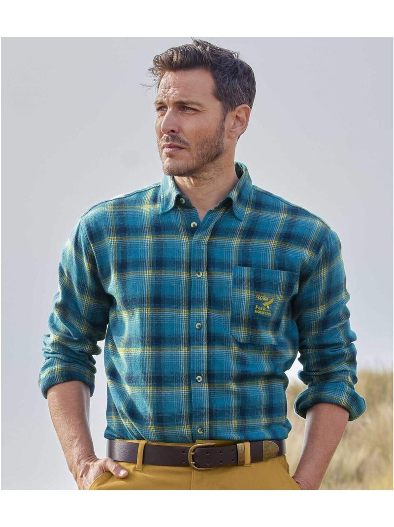 Camisa de franela de cuadros de algodón con cuello de puntas libres Azul - Kiabi
