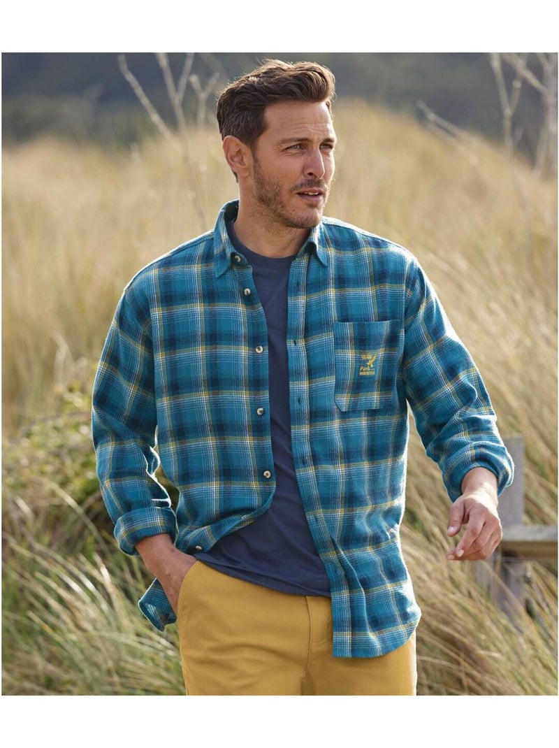 Camisa de franela de cuadros de algodón con cuello de puntas libres Azul - Kiabi