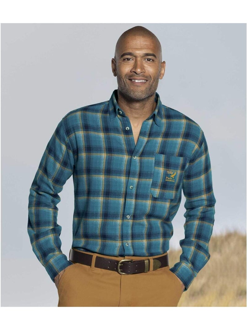 Camisa de franela de cuadros de algodón con cuello de puntas libres Azul - Kiabi