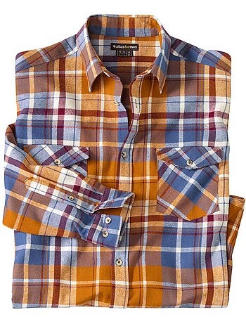 Camisa de franela de cuadros de algodón con cuello de puntas libres