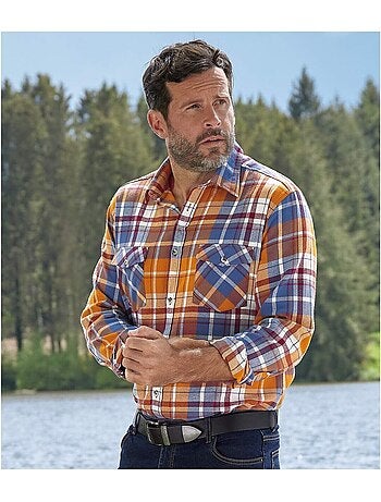 Camisa de franela de cuadros de algodón con cuello de puntas libres