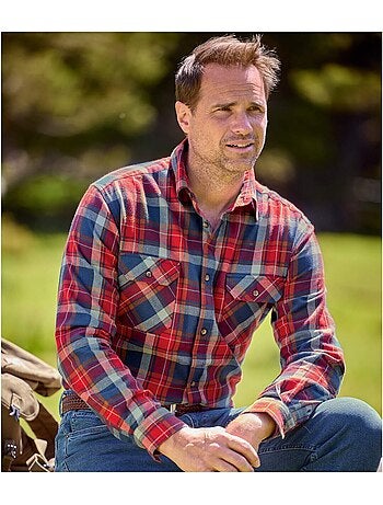 Camisa de franela de cuadros con cuello de puntas libres valley