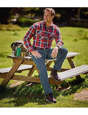 Camisa de franela de cuadros con cuello de puntas libres valley