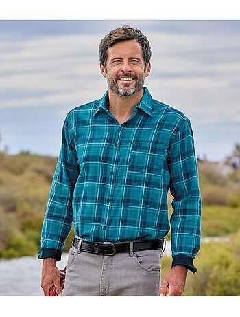 Camisa de franela de cuadros winter con cuello de puntas libres