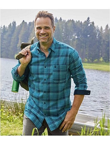 Camisa de franela de cuadros winter con cuello de puntas libres