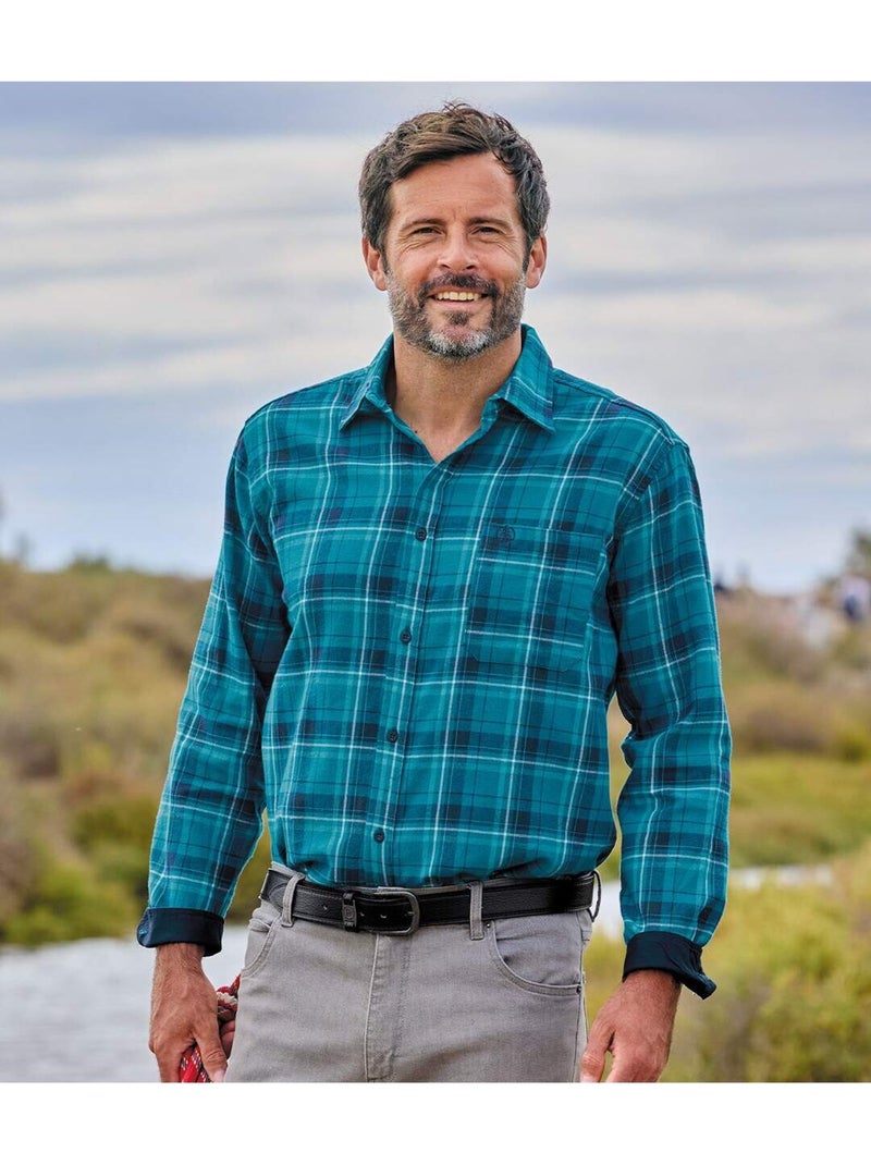 Camisa de franela de cuadros winter con cuello de puntas libres Azul - Kiabi