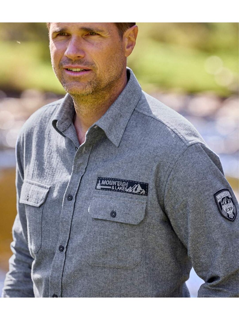 Camisa de franela de espiguilla con cuello de puntas libres estilo piloto Azul Gris Azul - Kiabi