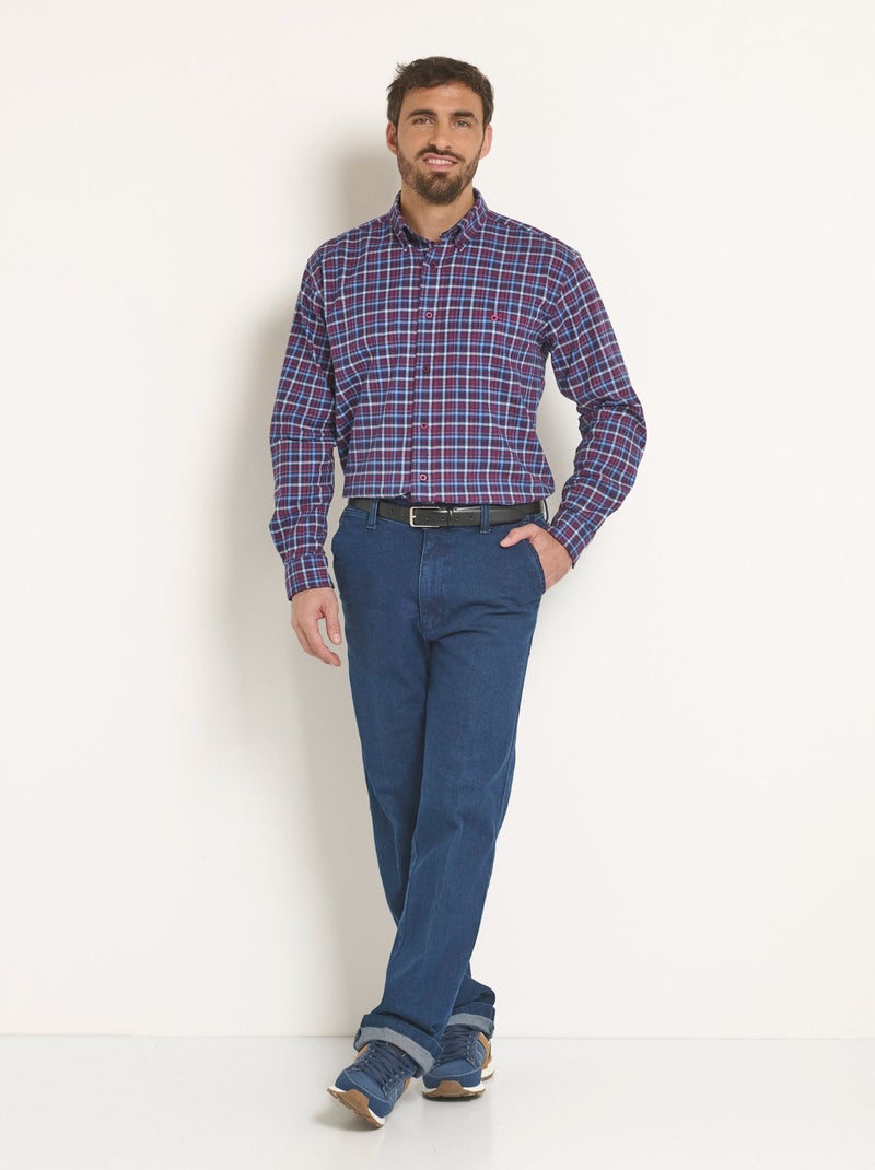Camisa de franela elástica a cuadros - Afibel Azul - Kiabi