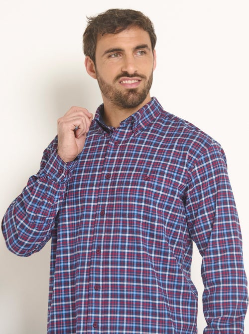 Camisa de franela elástica a cuadros - Afibel - Kiabi