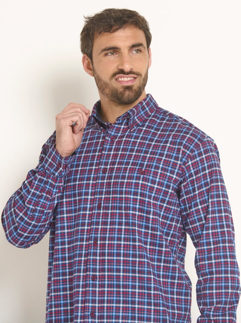Camisa de franela elástica a cuadros - Afibel Azul - Kiabi