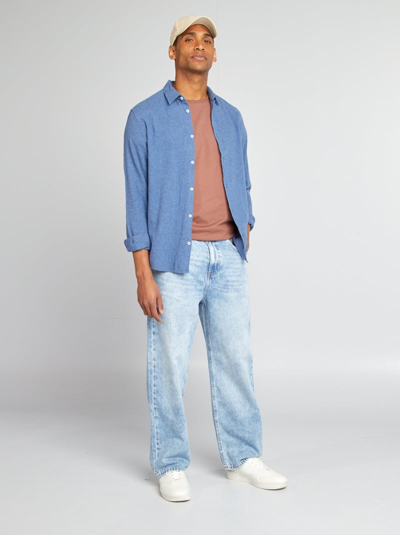 Camisa de franela lisa AZUL - Kiabi