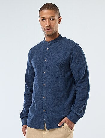 Camisa de franela lisa con cuello mao