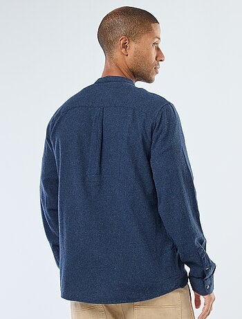 Camisa de franela lisa con cuello mao