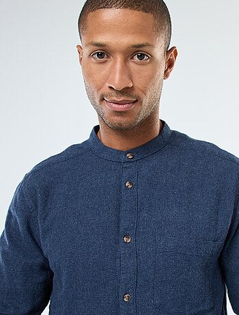 Camisa de franela lisa con cuello mao