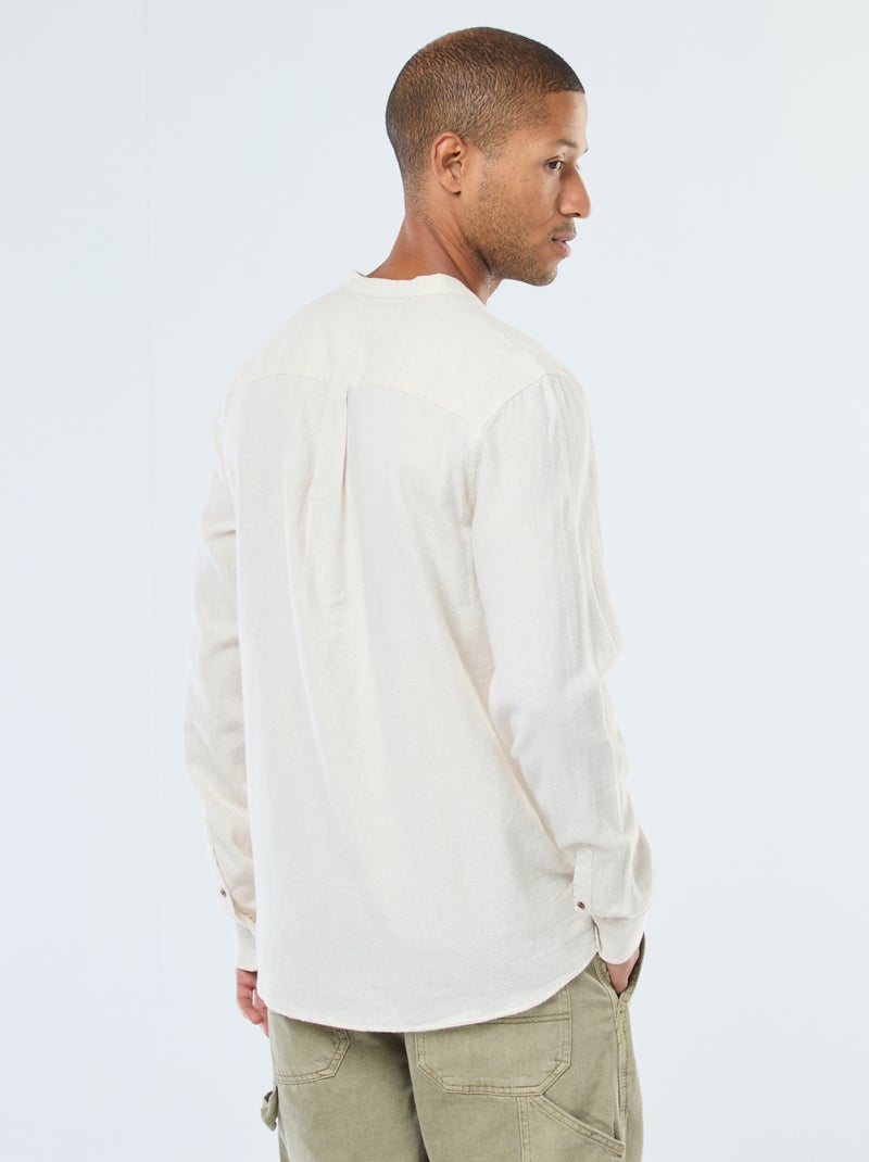 Camisa de franela lisa con cuello mao Beige - Kiabi