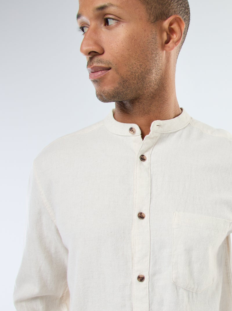 Camisa de franela lisa con cuello mao Beige - Kiabi