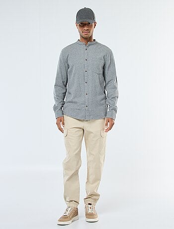 Camisa de franela lisa con cuello mao