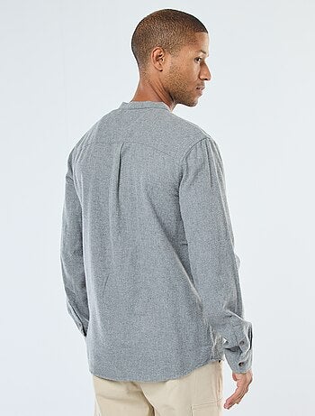 Camisa de franela lisa con cuello mao