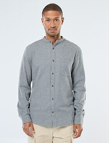 Camisa de franela lisa con cuello mao