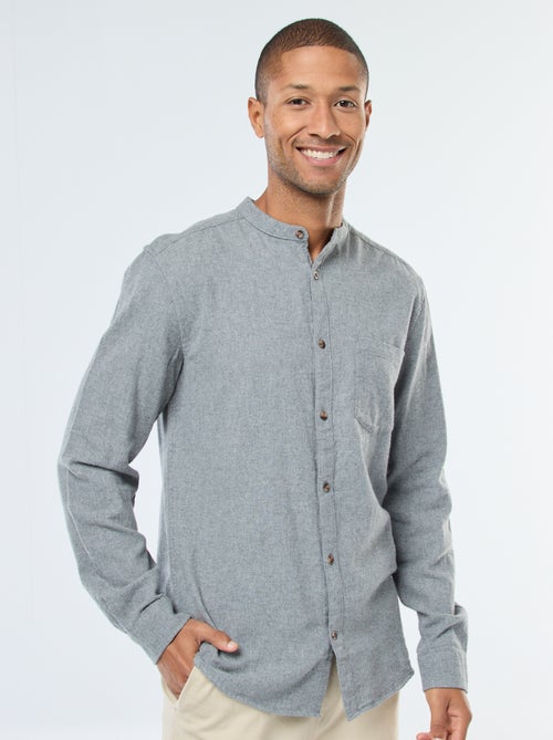 Camisa de franela lisa con cuello mao - Kiabi
