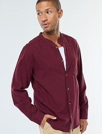 Camisa de franela lisa con cuello mao