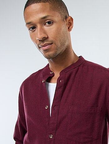 Camisa de franela lisa con cuello mao