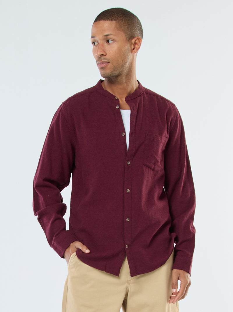 Camisa de franela lisa con cuello mao Rojo - Kiabi