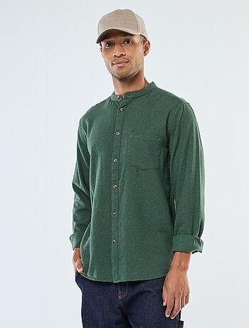 Camisa de franela lisa con cuello mao