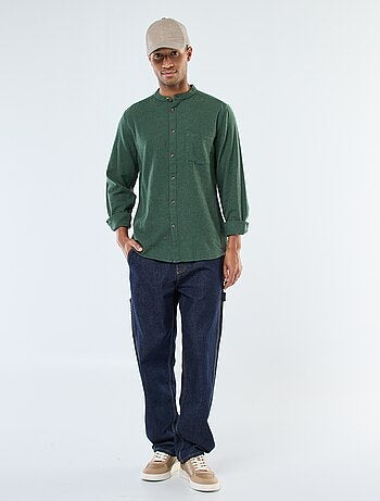 Camisa de franela lisa con cuello mao