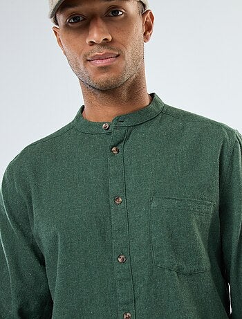 Camisa de franela lisa con cuello mao