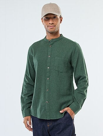 Camisa de franela lisa con cuello mao