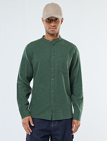 Camisa de franela lisa con cuello mao