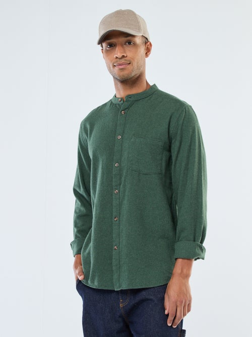 Camisa de franela lisa con cuello mao - Kiabi