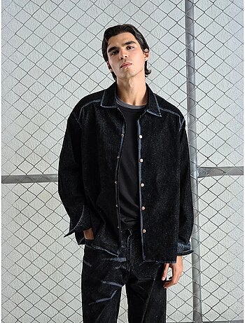 Camisa de gabardina abotonada de manga larga con cuello de chaqueta giesto