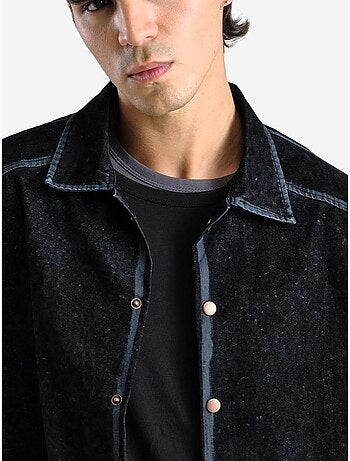 Camisa de gabardina abotonada de manga larga con cuello de chaqueta giesto