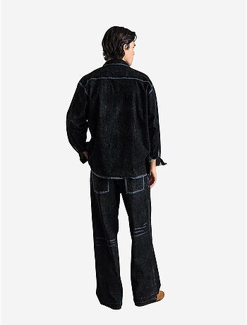 Camisa de gabardina abotonada de manga larga con cuello de chaqueta giesto