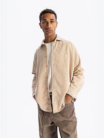 Camisa de gabardina con botones de manga larga para hombre giesto