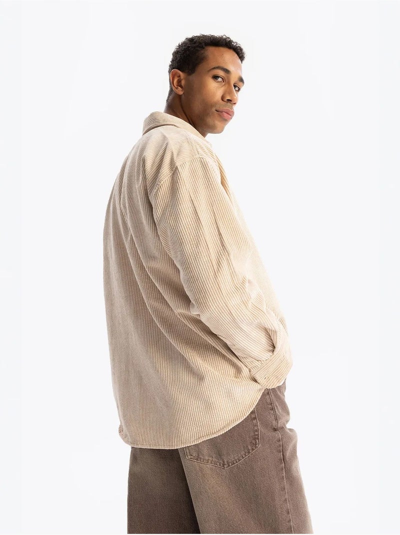 Camisa de gabardina con botones de manga larga para hombre giesto Beige arcilla - Kiabi