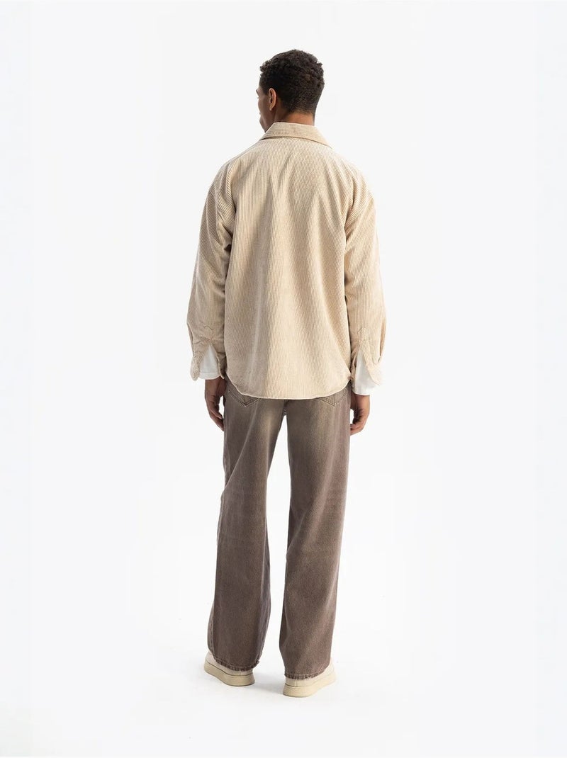 Camisa de gabardina con botones de manga larga para hombre giesto Beige arcilla - Kiabi