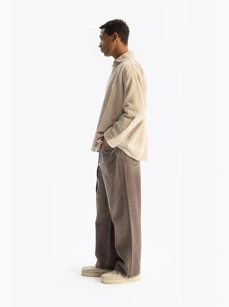 Camisa de gabardina con botones de manga larga para hombre giesto Beige arcilla - Kiabi