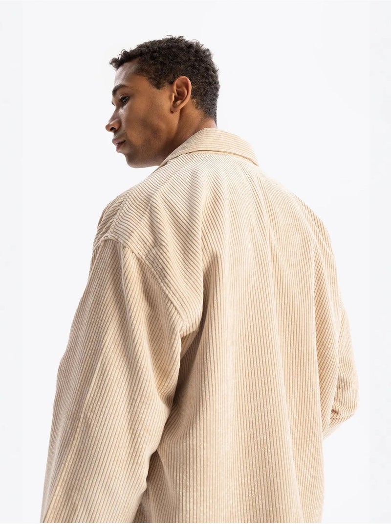 Camisa de gabardina con botones de manga larga para hombre giesto Beige arcilla - Kiabi