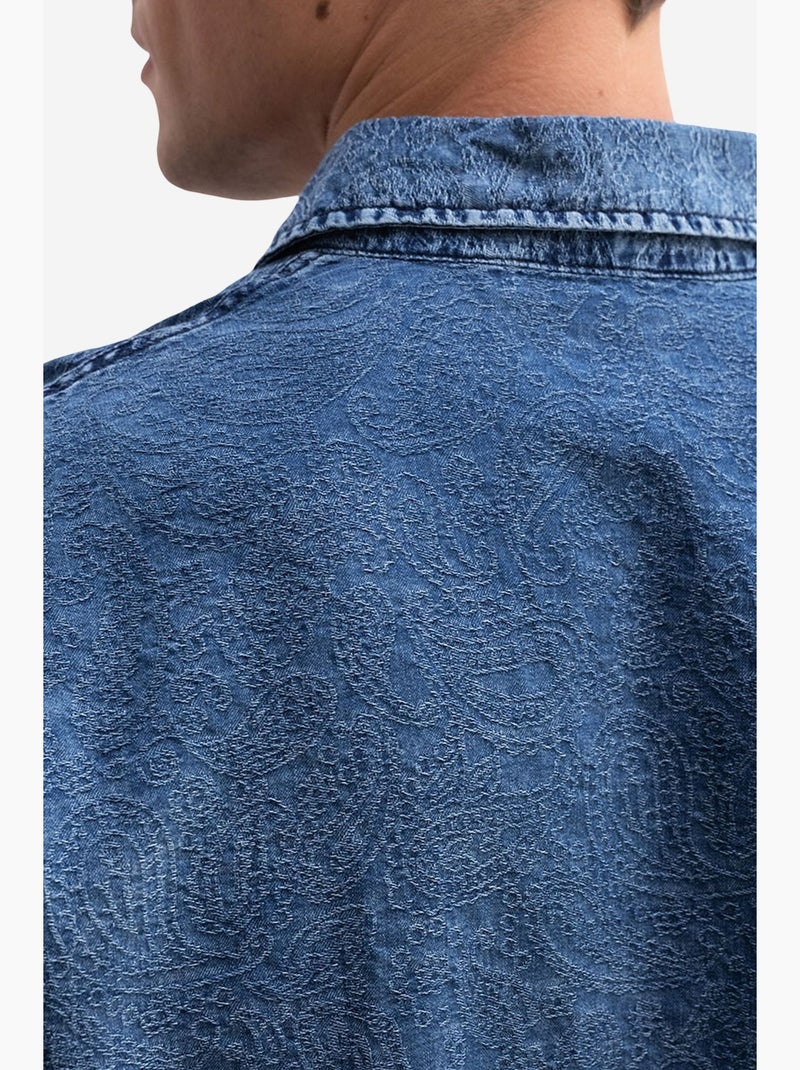 Camisa de gabardina de algodón jacquard giesto Azul zafiro - Kiabi