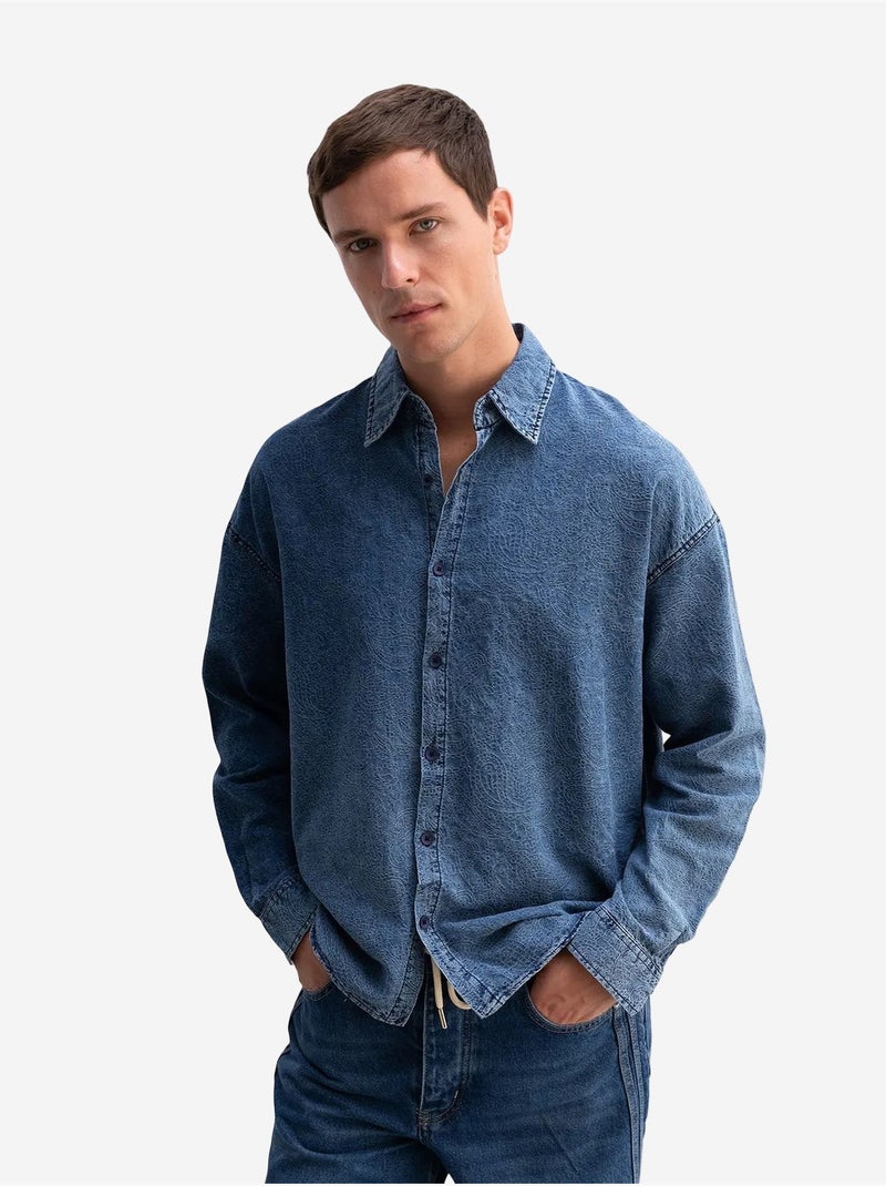 Camisa de gabardina de algodón jacquard giesto Azul zafiro - Kiabi