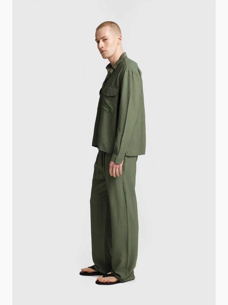 Camisa de gabardina de manga larga con botones y bolsillo giesto Caqui - Kiabi