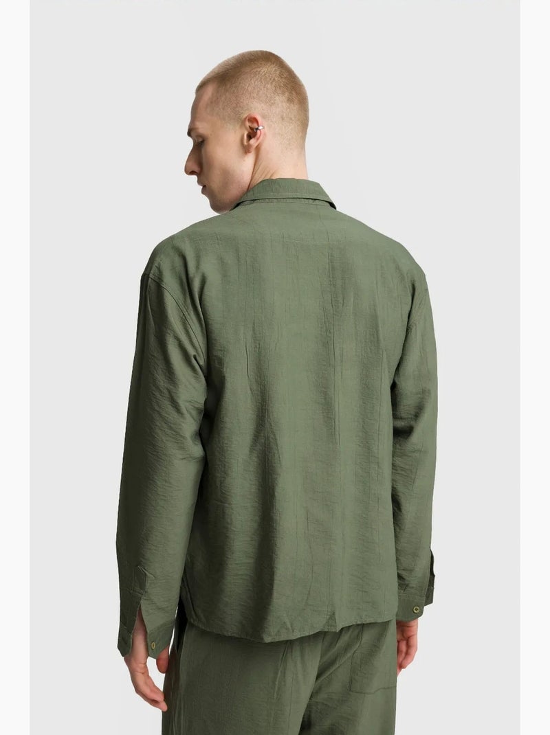 Camisa de gabardina de manga larga con botones y bolsillo giesto Caqui - Kiabi