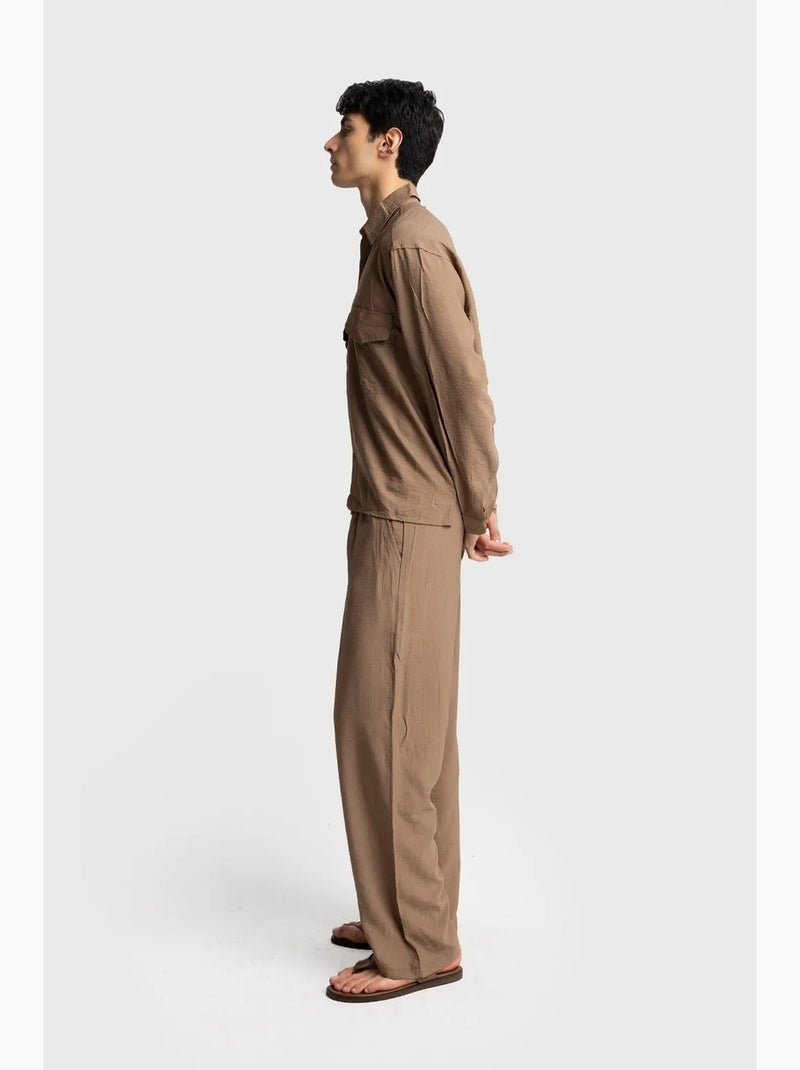 Camisa de gabardina de manga larga con botones y bolsillo giesto Greige - Kiabi