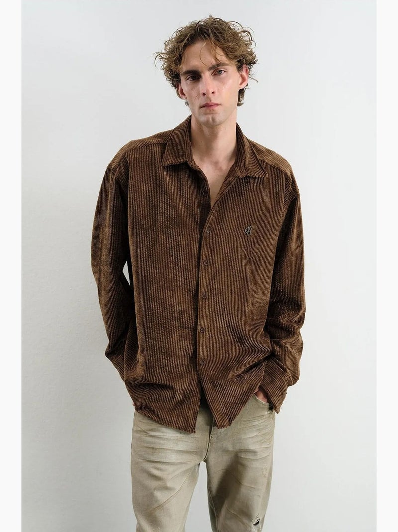 Camisa de gabardina extragrande con botones giesto Marrón claro - Kiabi