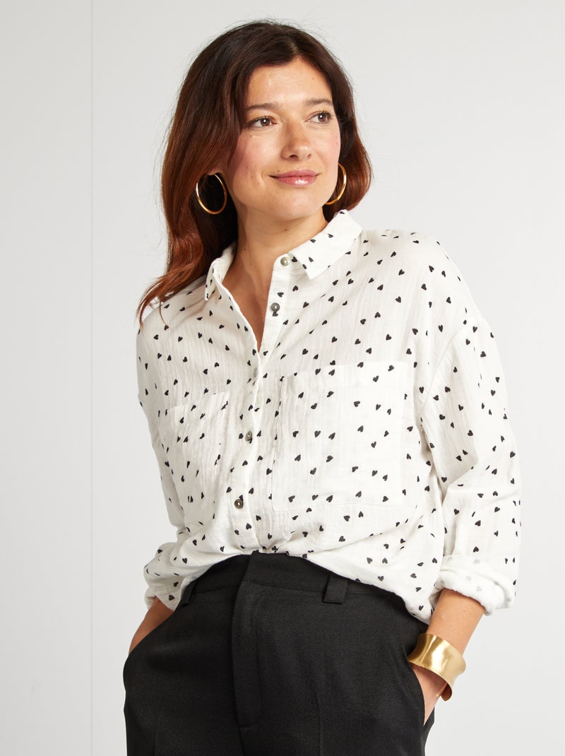 Camisa de gasa de algodón  - San Valentín BLANCO - Kiabi